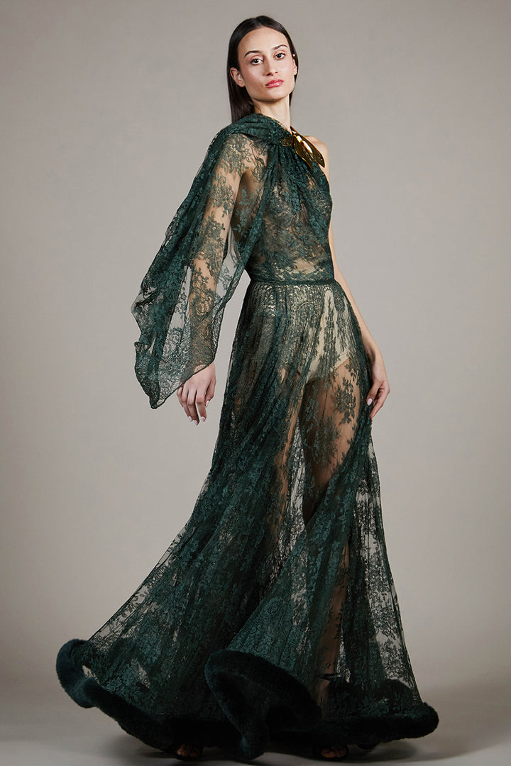 A-Line Dress with Sheer Lace Overlay