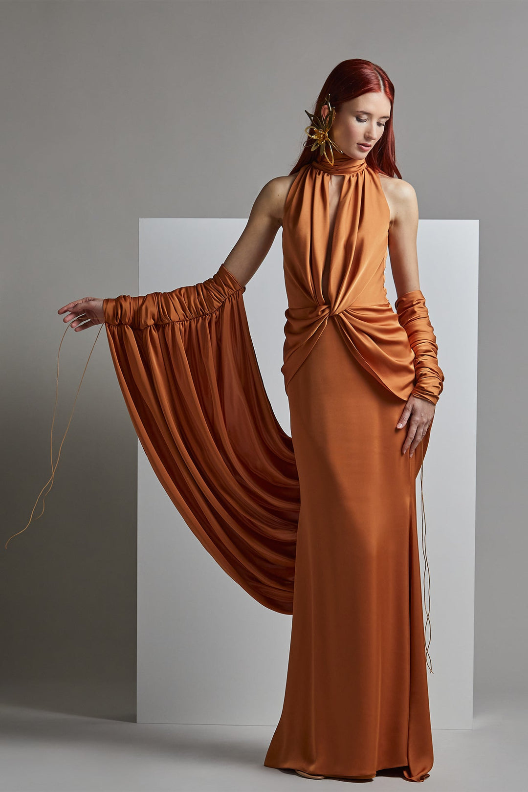 Halter Neck Draped Dress Orange / US 10 Halter Neck Draped Dress Orange / US 10
