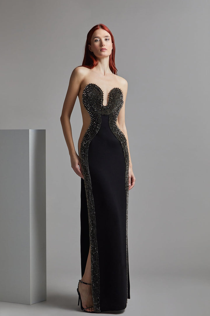 Strapless Fitted Dress with Embroidery