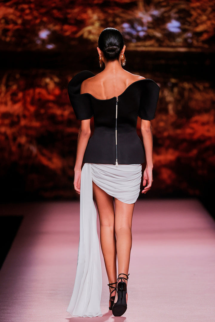 Satin Off-The-Shoulder Puff-Sleeve