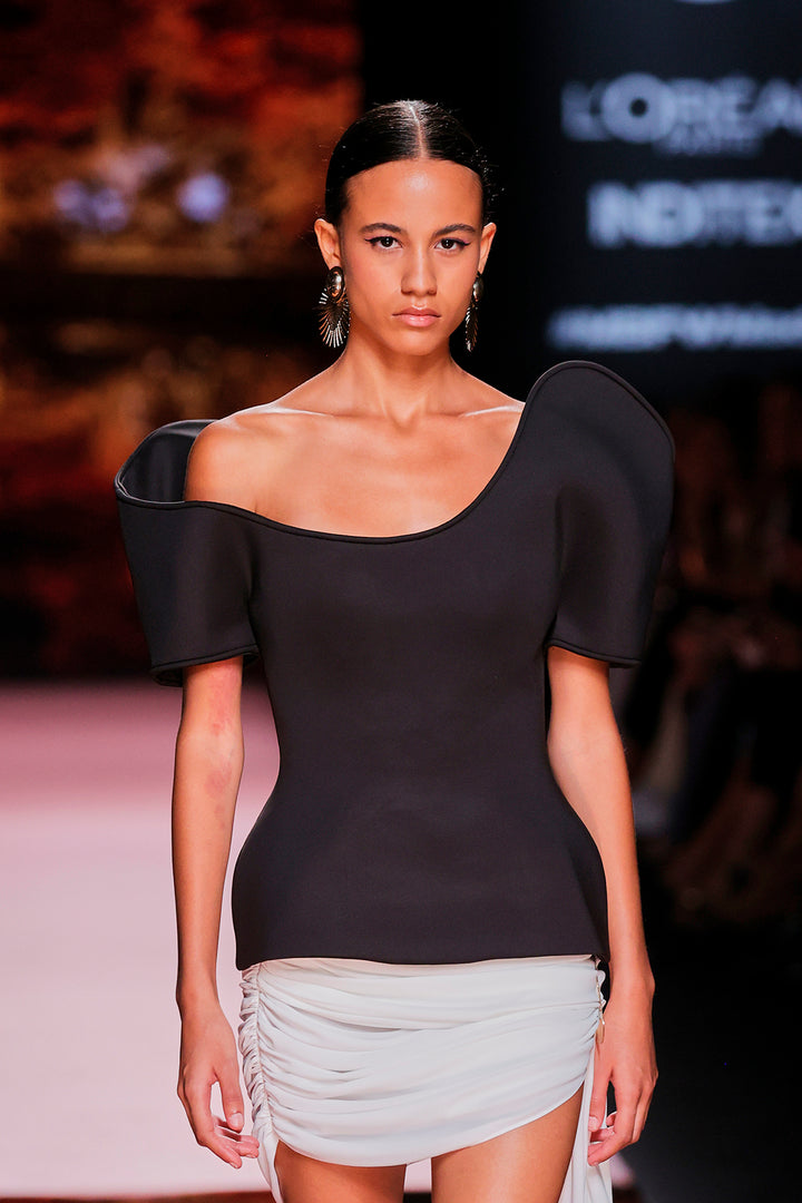 Satin Off-The-Shoulder Puff-Sleeve