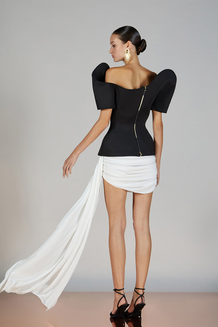 Satin Off-The-Shoulder Puff-Sleeve