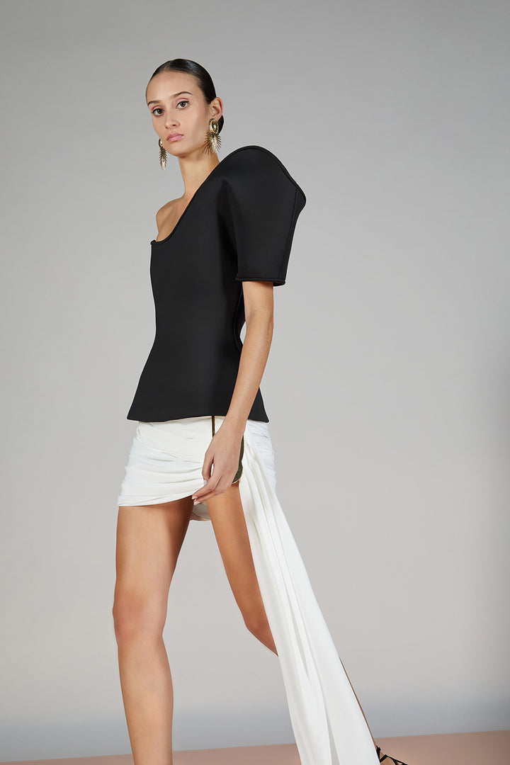 Satin Off-The-Shoulder Puff-Sleeve