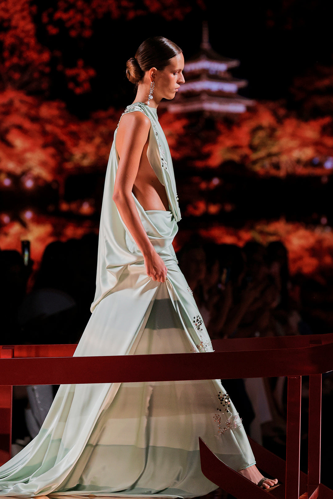 Satin Gown with Draped Waist Cutout Mint / US 8 Satin Gown with Draped Waist Cutout Mint / US 8