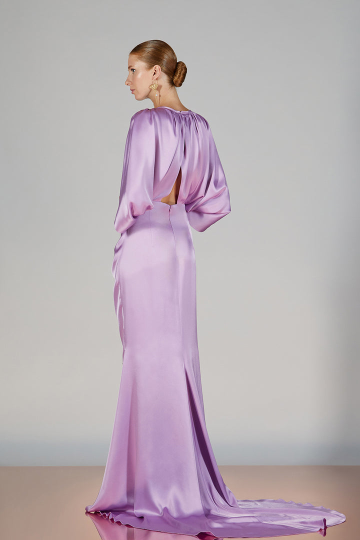 Satin Open-Neck Loose Column Dress