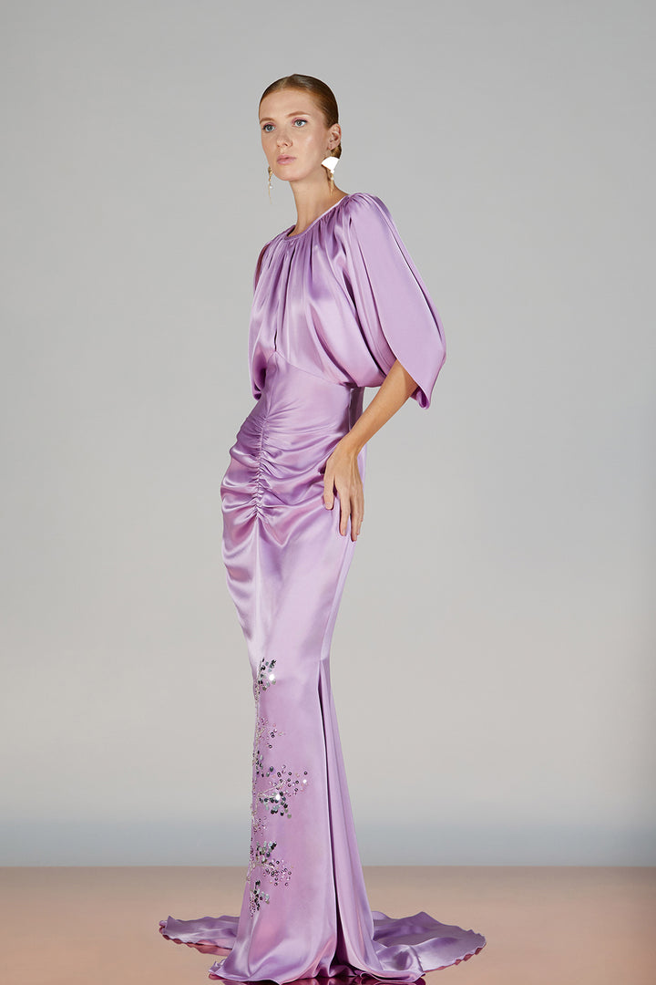 Satin Open-Neck Loose Column Dress