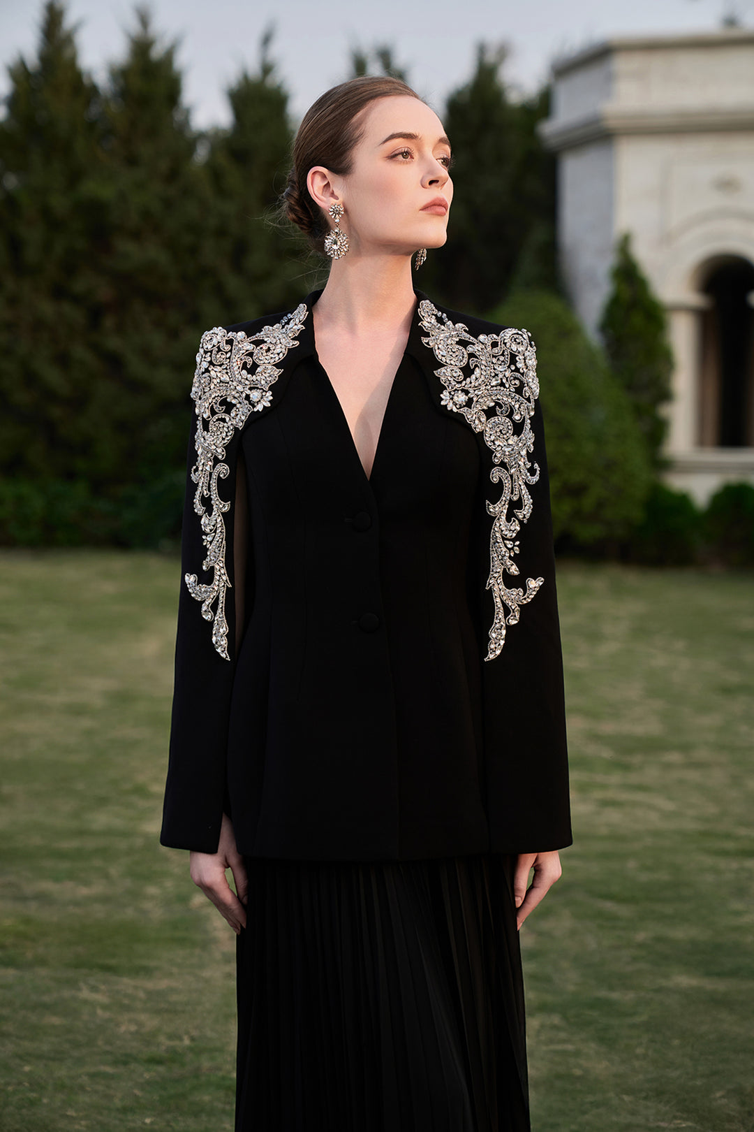 Collarless 3D Crystal-Embellished Blazer