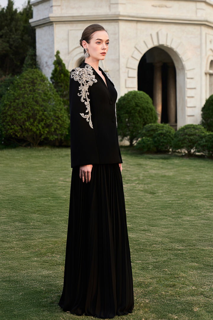 Collarless 3D Crystal-Embellished Blazer