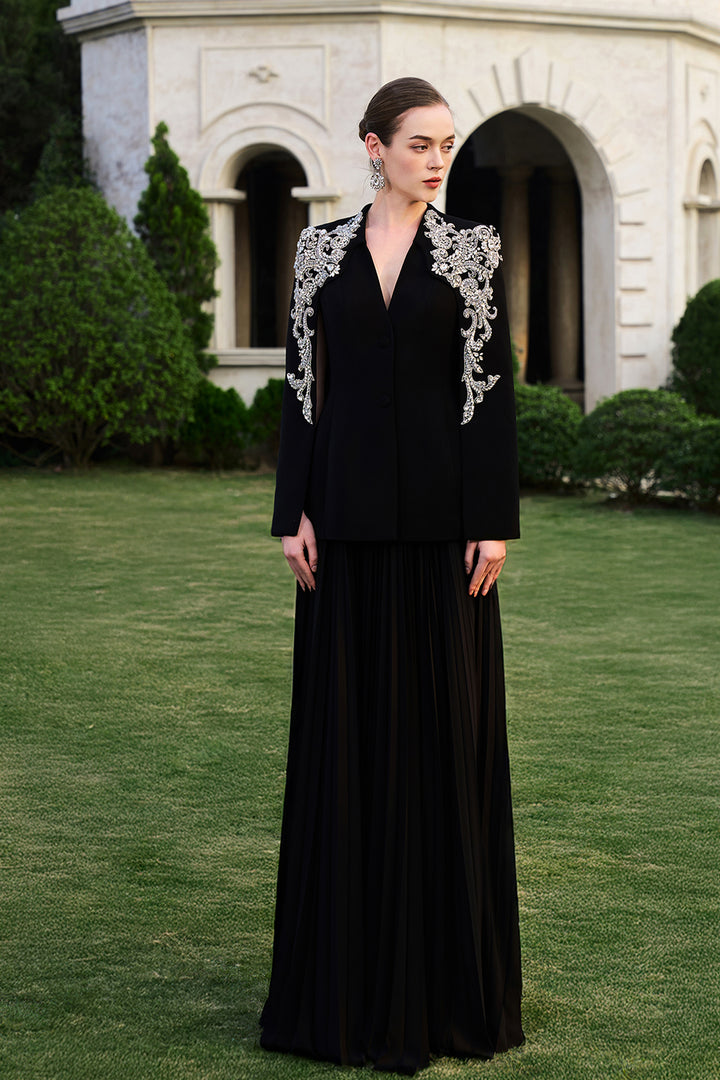 Collarless 3D Crystal-Embellished Blazer