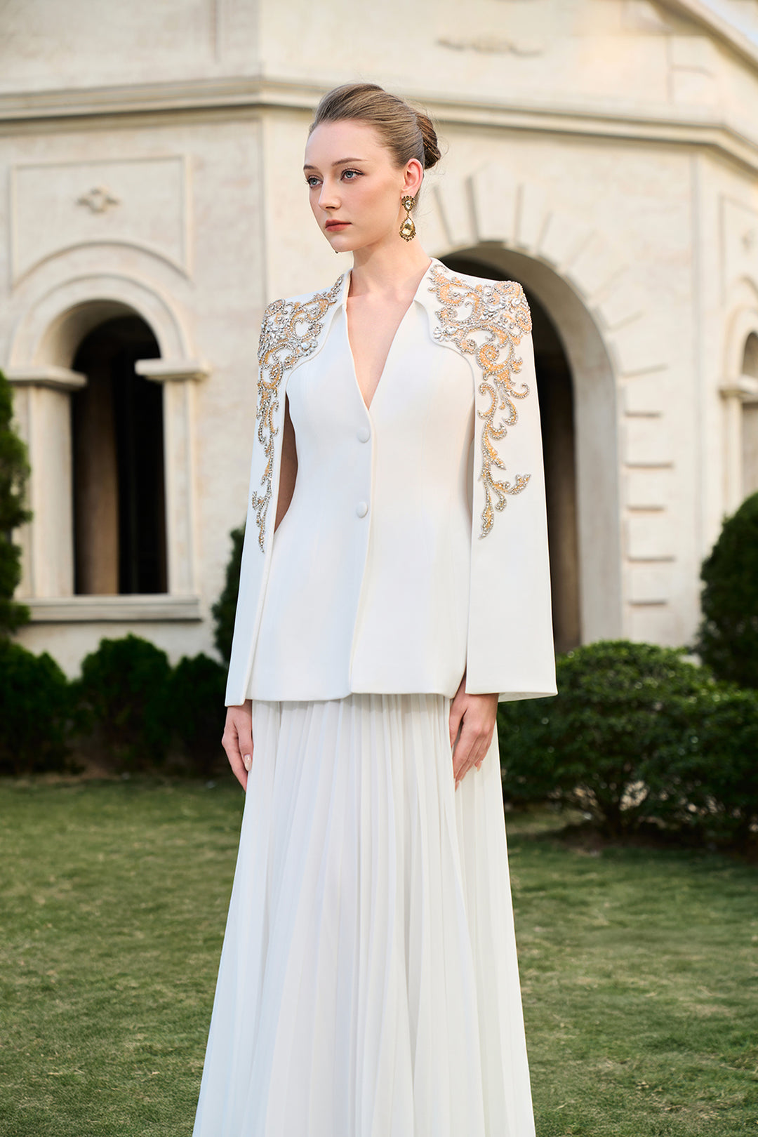 Collarless Cape Sleeve Blazer