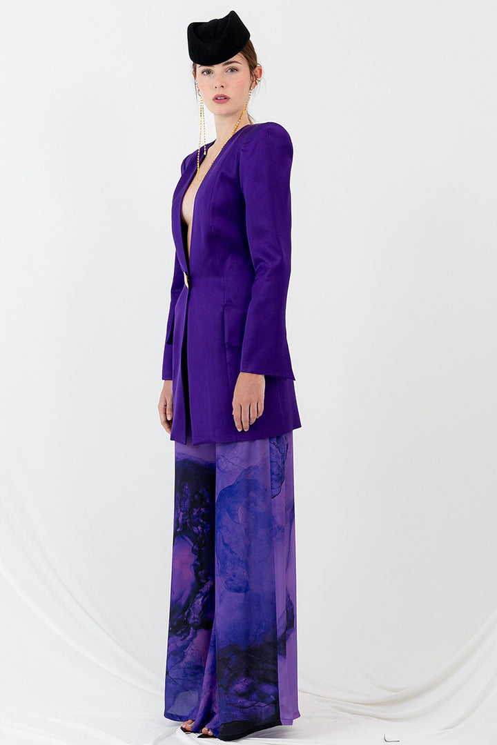 Satin Blazer with Long Printed Trousers