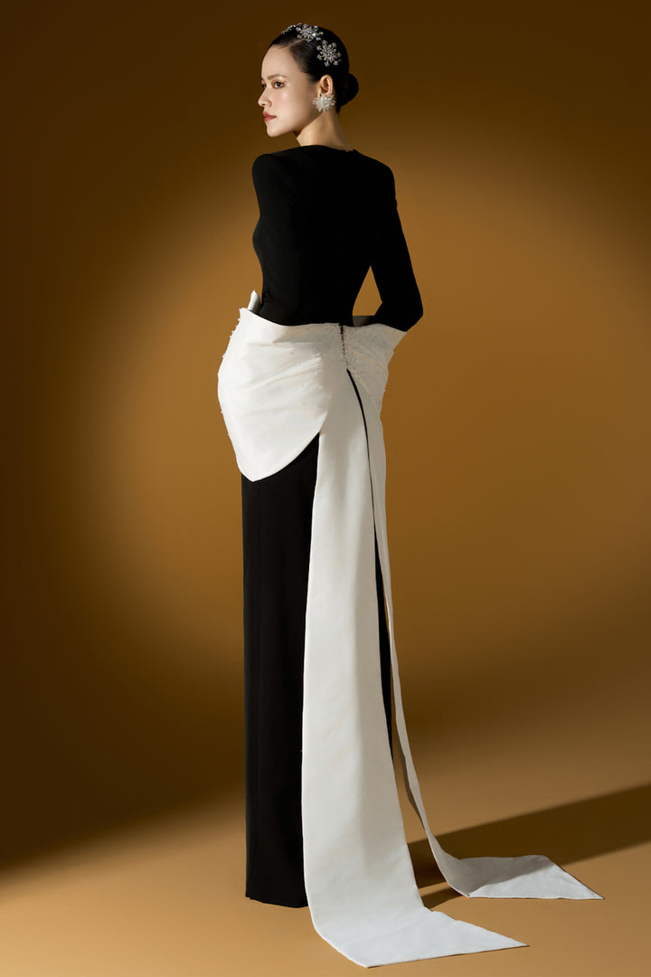 Column Dress with Oversized Bow Peplum