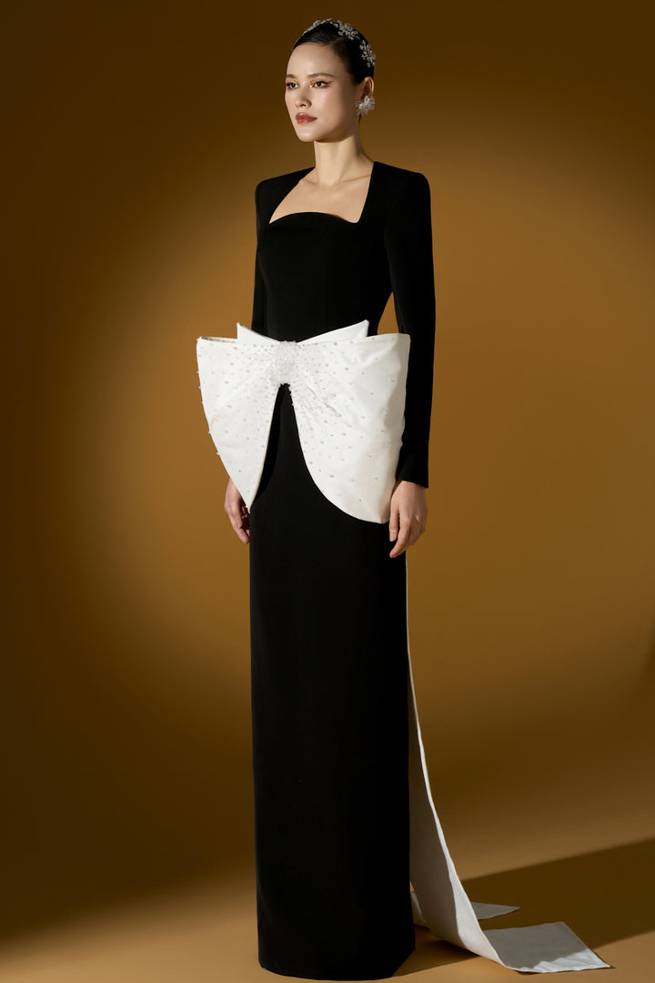 Column Dress with Oversized Bow Peplum