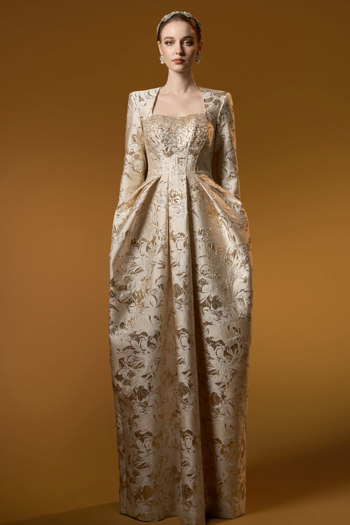 Trapeze Neck A-line with Long Sleeves Jacquard