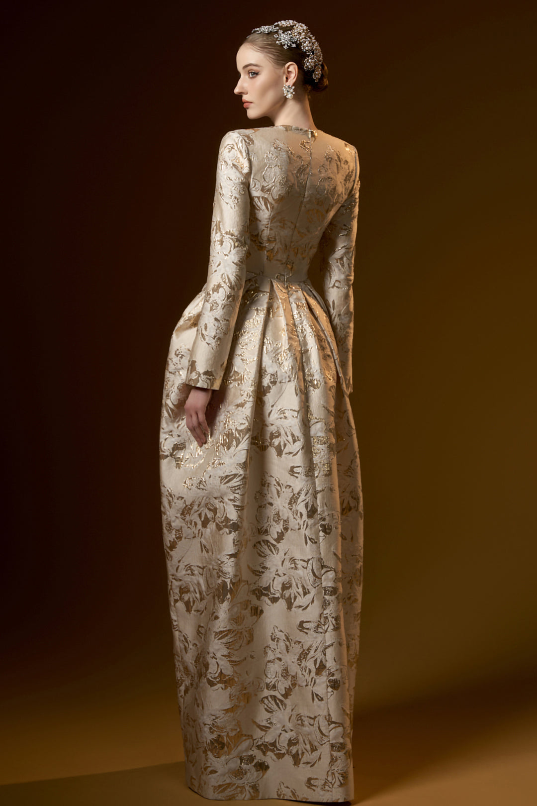 Trapeze Neck A-line with Long Sleeves Jacquard