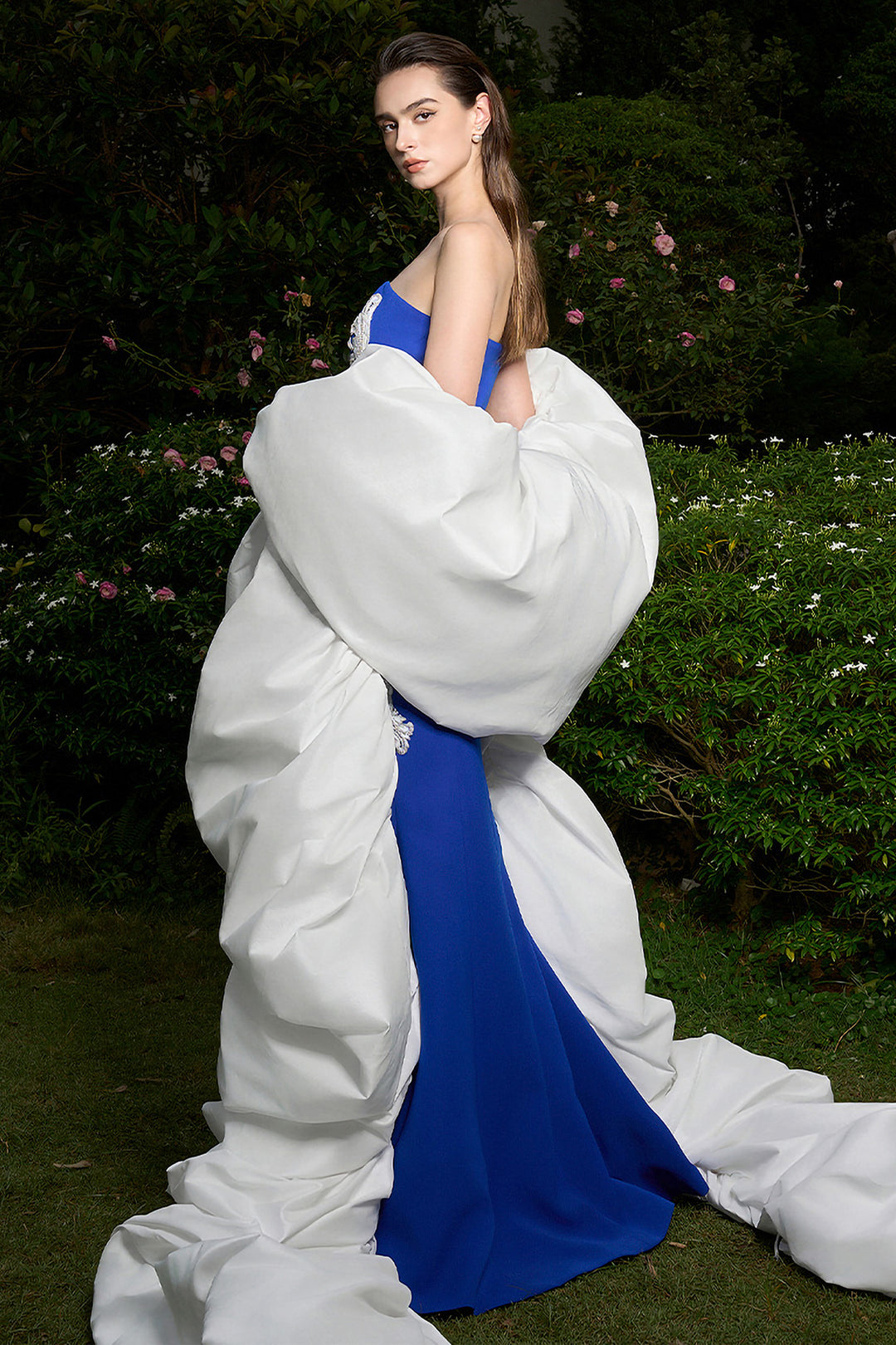 Mermaid Dress with Architectural Embroidery and Cape