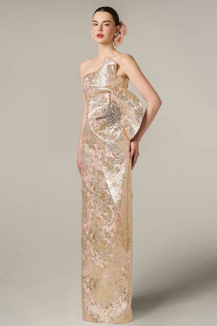 Dipped Dress with Waist Draped  Detail Jacquard