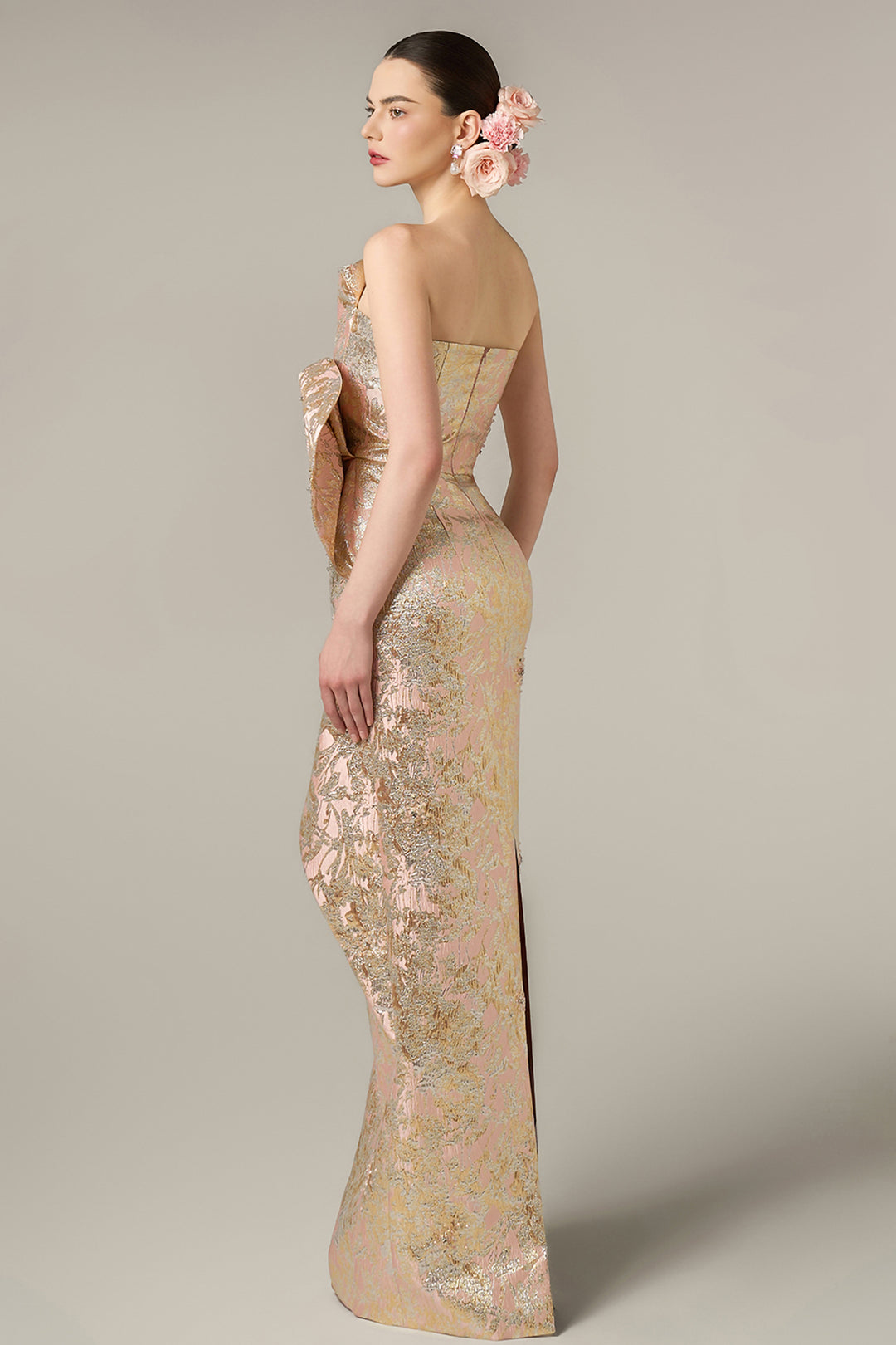 Dipped Dress with Waist Draped  Detail Jacquard