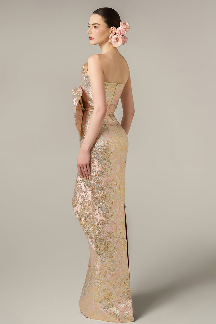 Dipped Dress with Waist Draped  Detail Jacquard