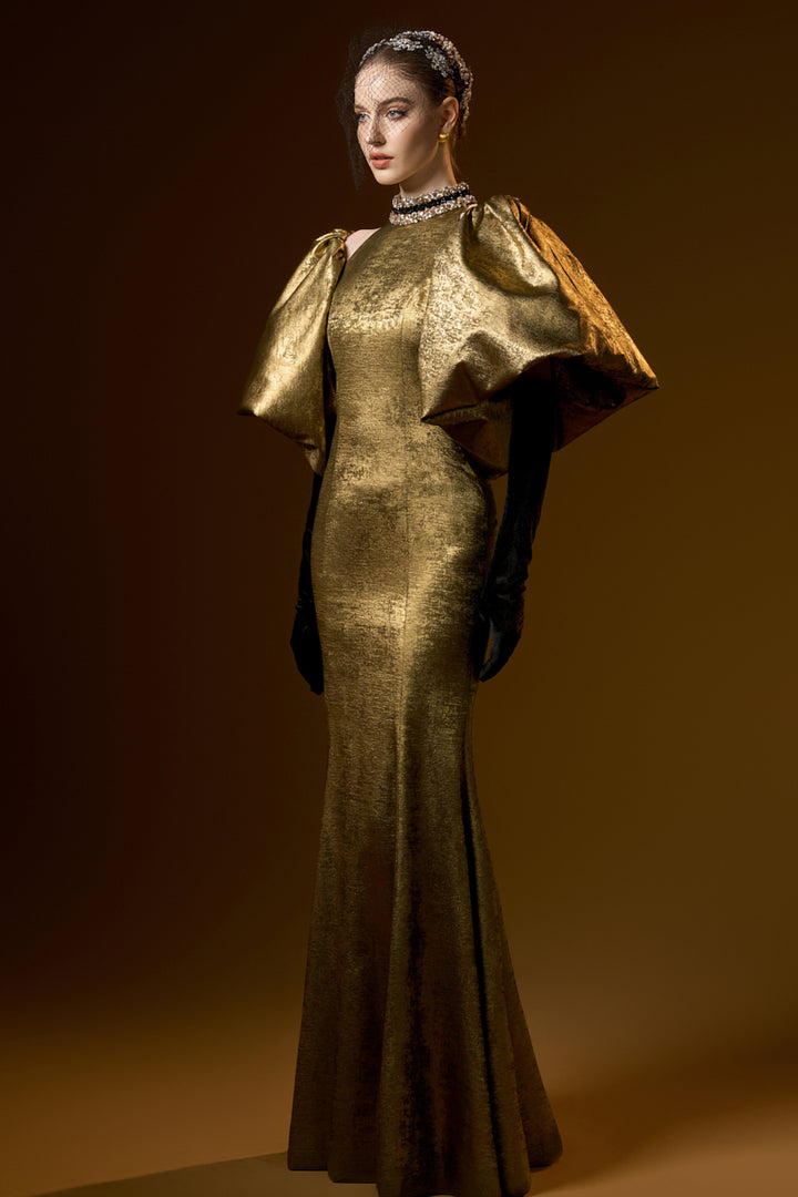 Turtleneck Collar Mermaid Dress with Puff Sleeves
