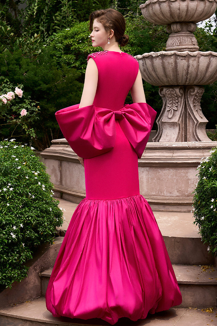 Mermaid Dress with Sculptural Shoulders and Embroidery