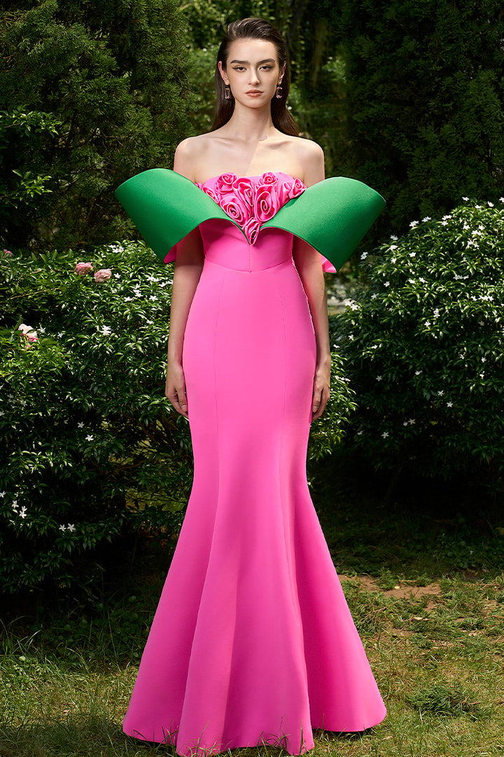 Mermaid Dress with Embroidery and Architectural Shoulders