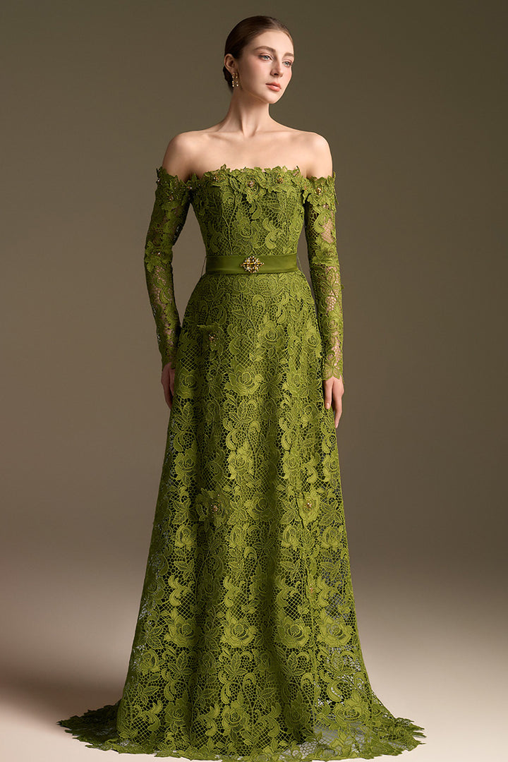 Long Sleeves Off-Shoulder A-line Dress