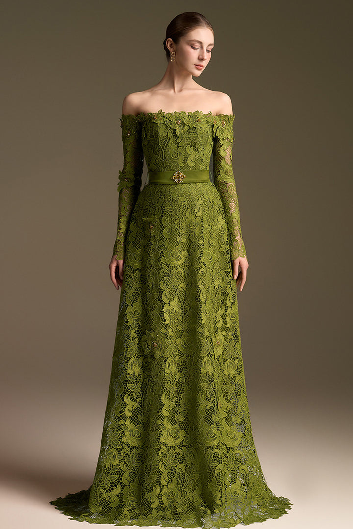 Long Sleeves Off-Shoulder A-line Dress