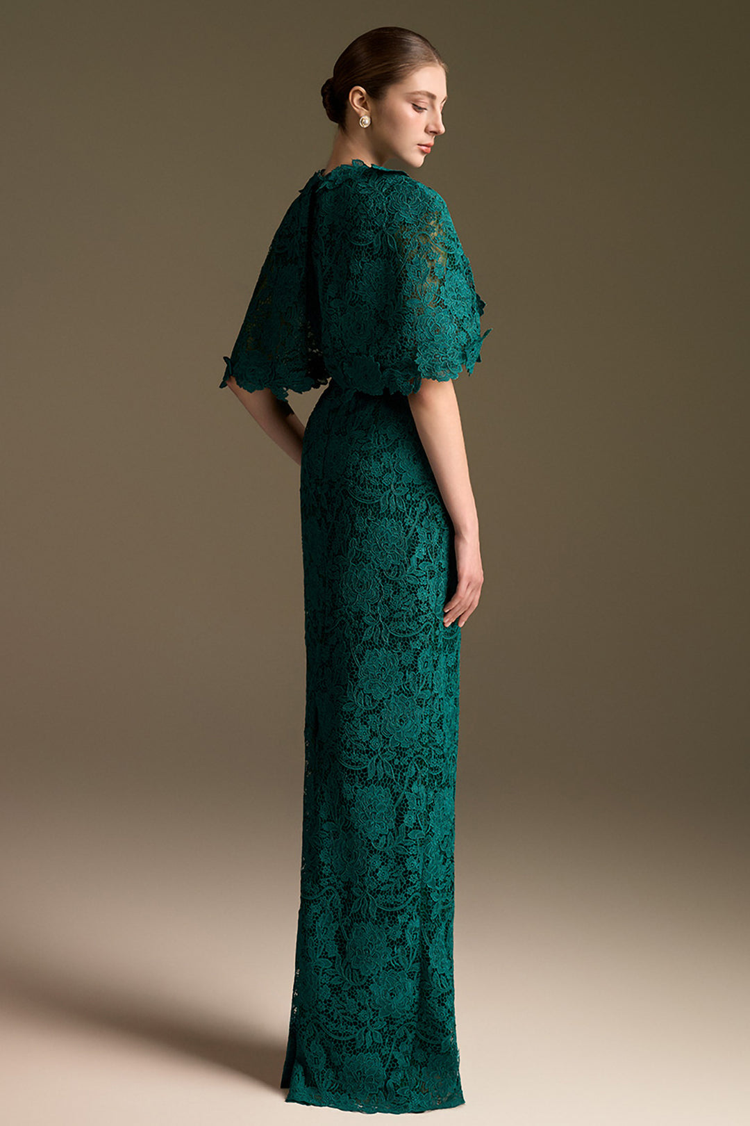 V-Neck Column Dress with Mini Cape Sleeves