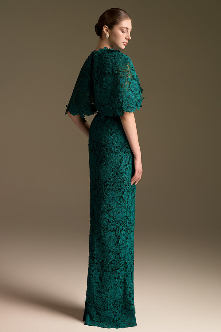 V-Neck Column Dress with Mini Cape Sleeves