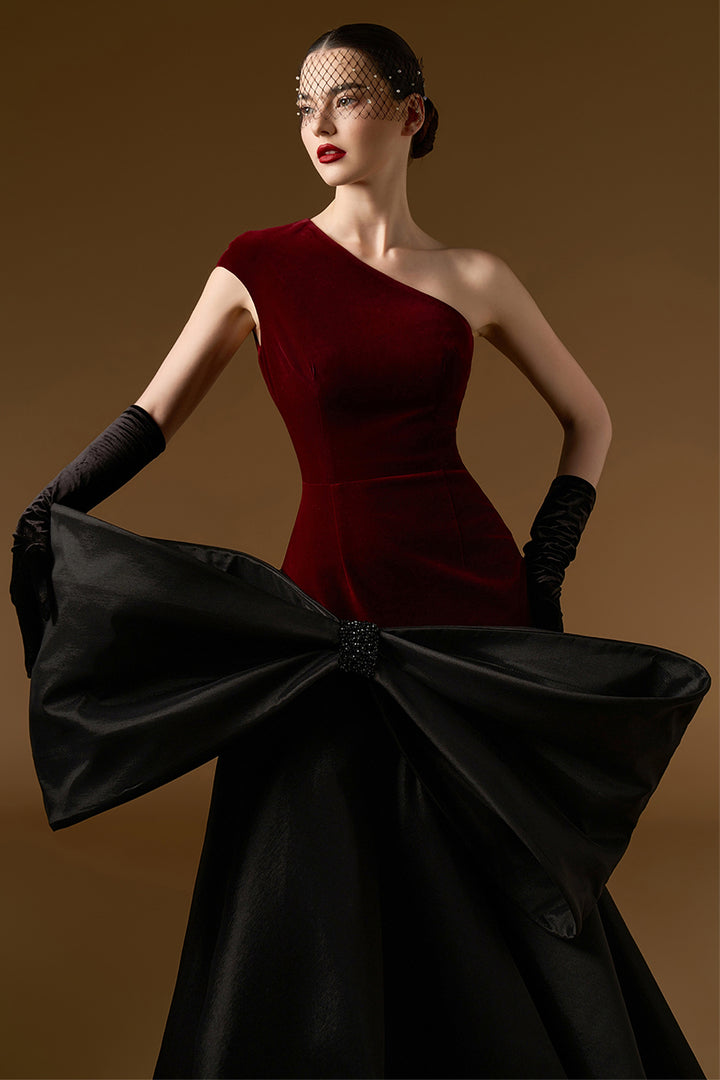 Asymmetric One-Shoulder Dress with Bow