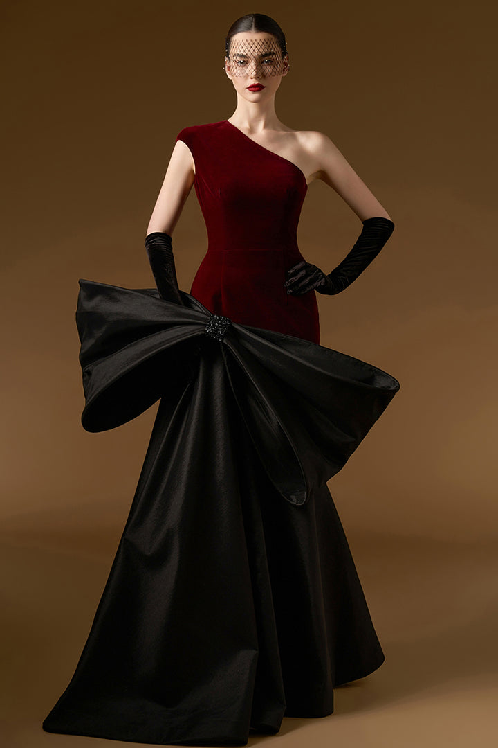 Asymmetric One-Shoulder Dress with Bow