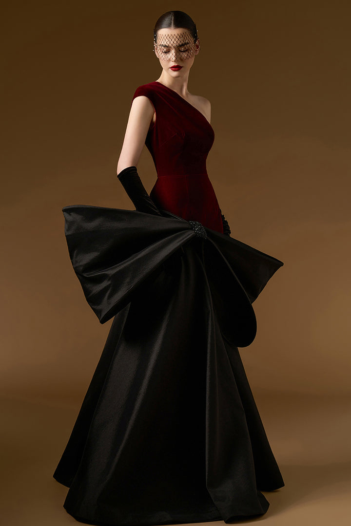 Asymmetric One-Shoulder Dress with Bow
