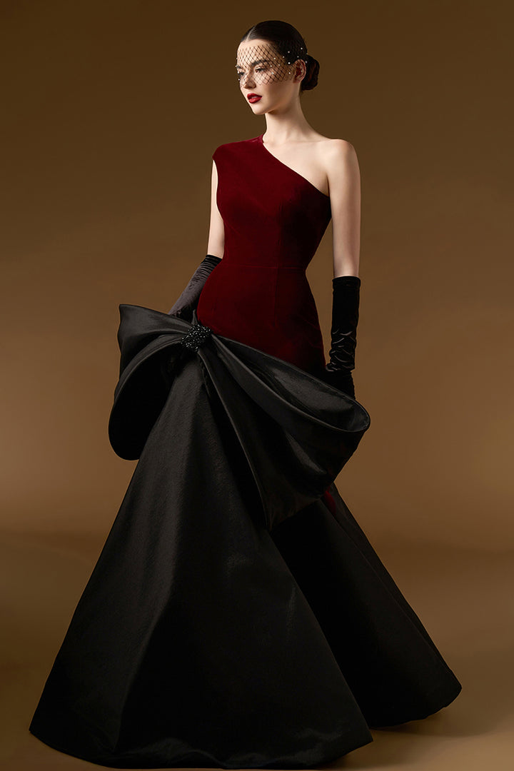 Asymmetric One-Shoulder Dress with Bow