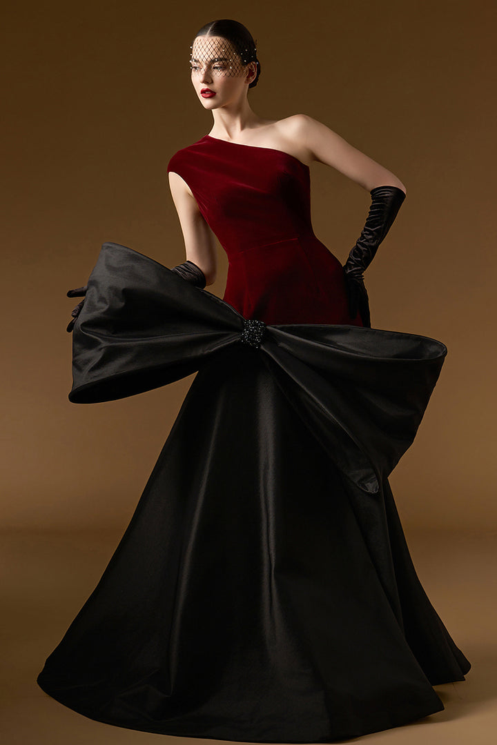 Asymmetric One-Shoulder Dress with Bow