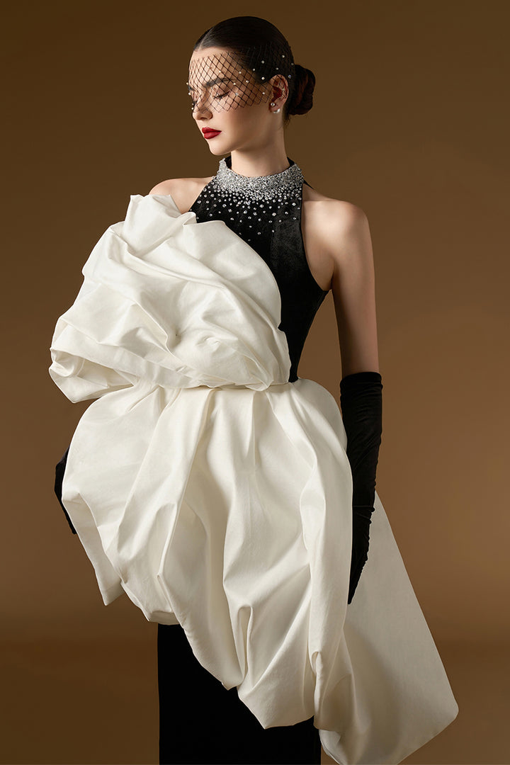 Column Dress with Draped Bouffant