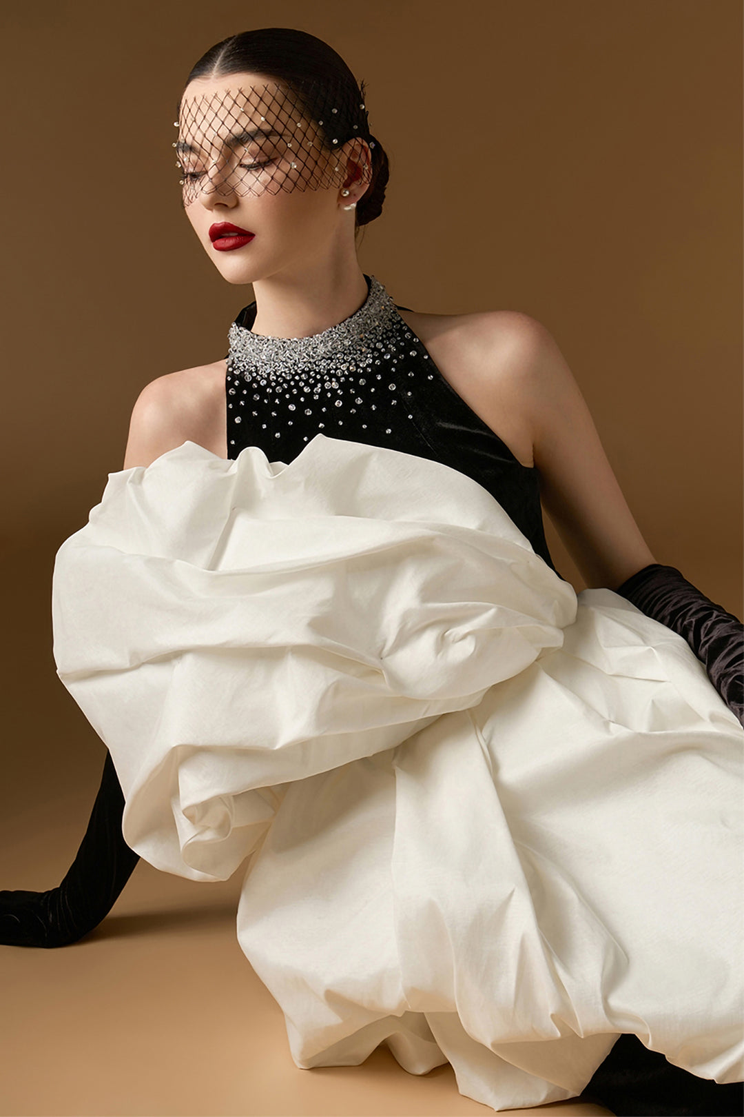 Column Dress with Draped Bouffant