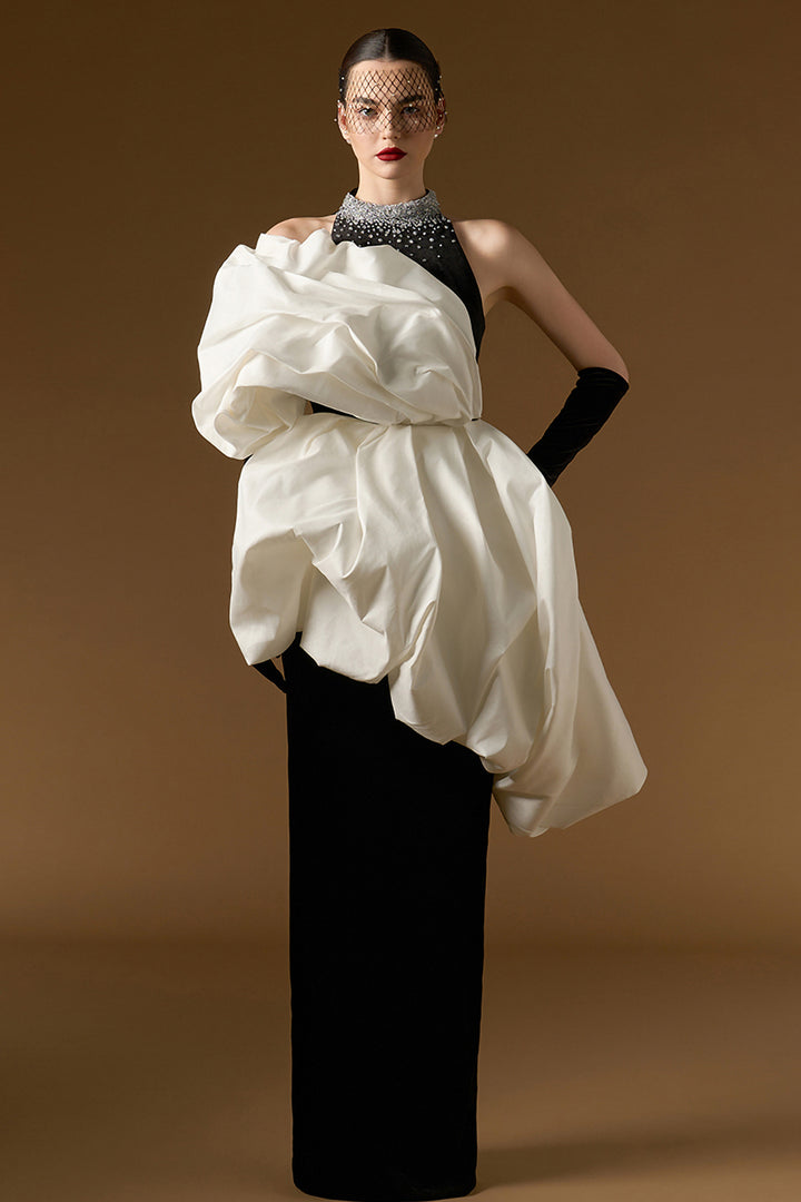 Column Dress with Draped Bouffant
