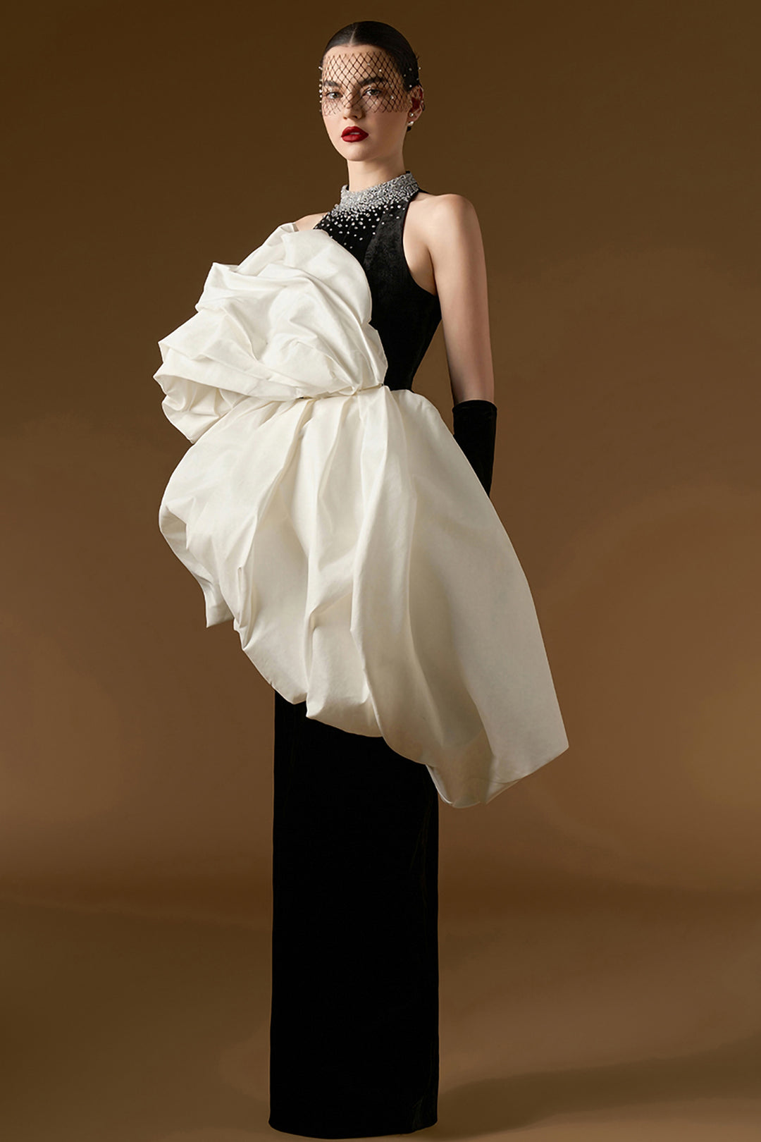 Column Dress with Draped Bouffant