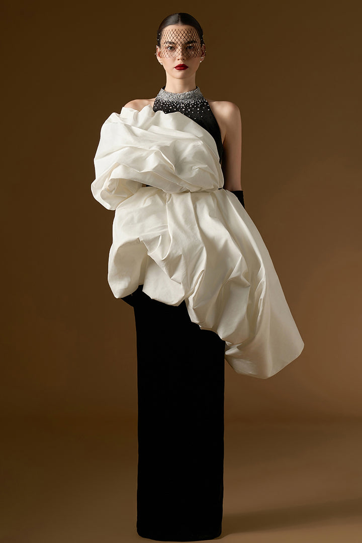 Column Dress with Draped Bouffant