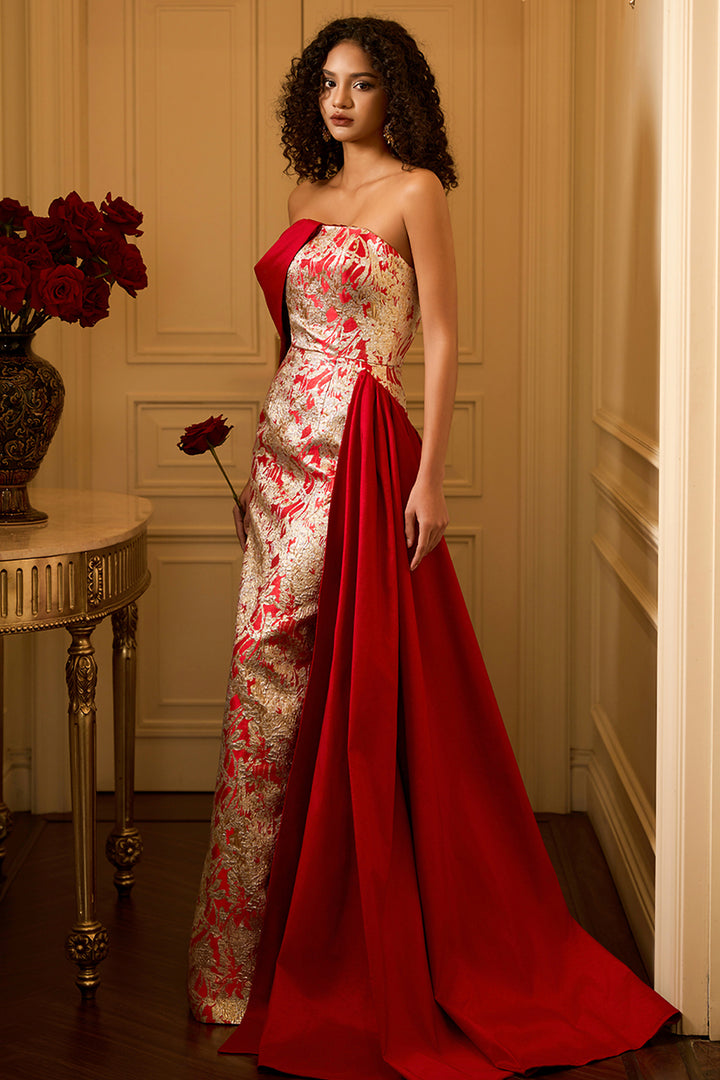 One-Shoulder Column Dress with Side Train