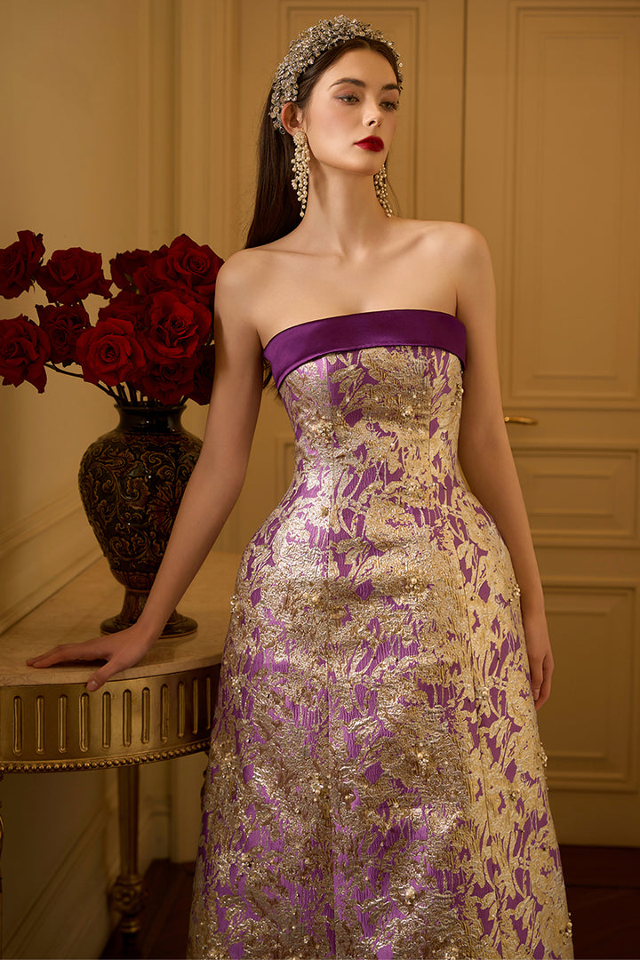 Strapless Jacquard A-Line Dress