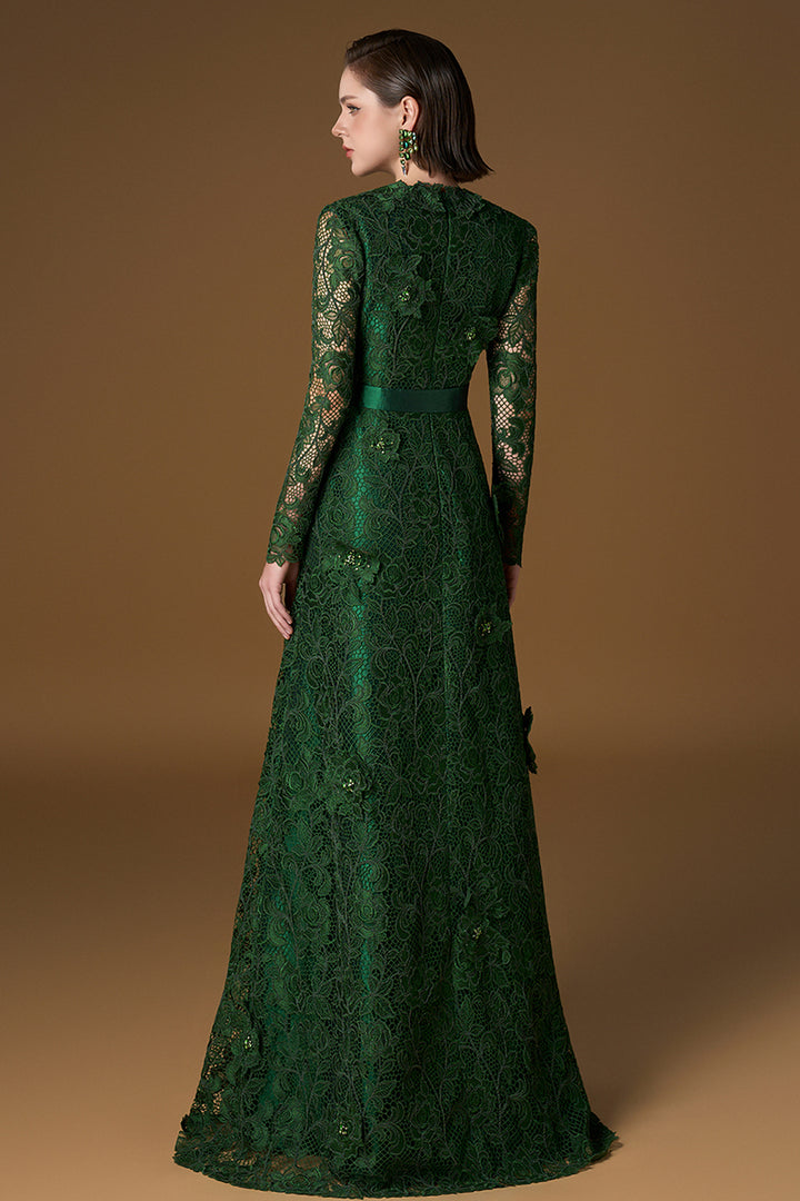 V-Neck A-Line Dress with Long Sleeve