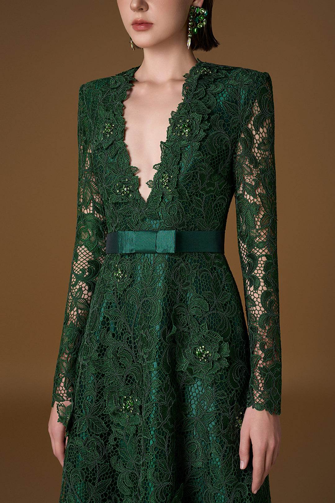 V-Neck A-Line Dress with Long Sleeve