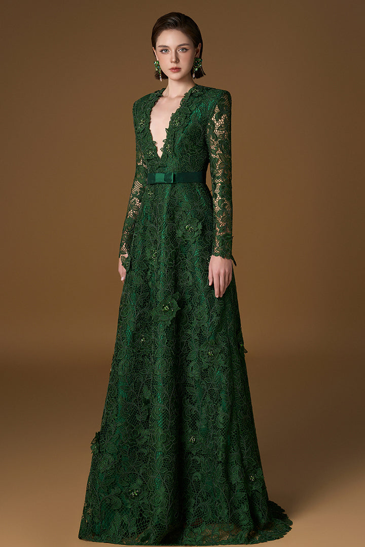 V-Neck A-Line Dress with Long Sleeve