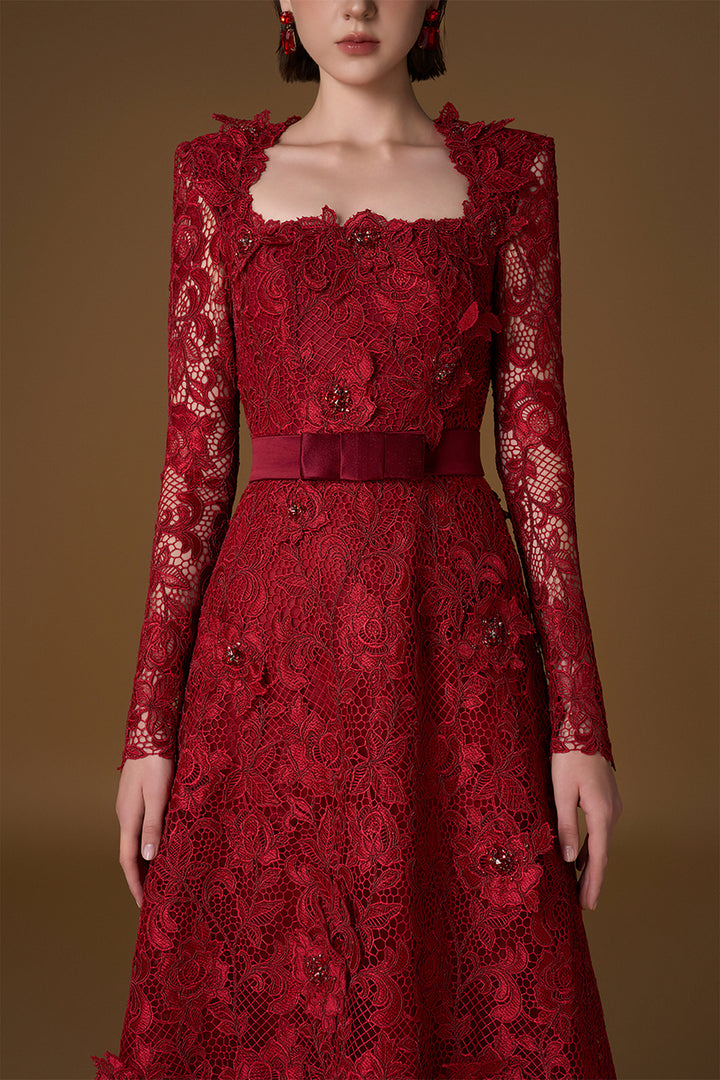 Trapeze Neck A-Line Dress with Long Sleeves