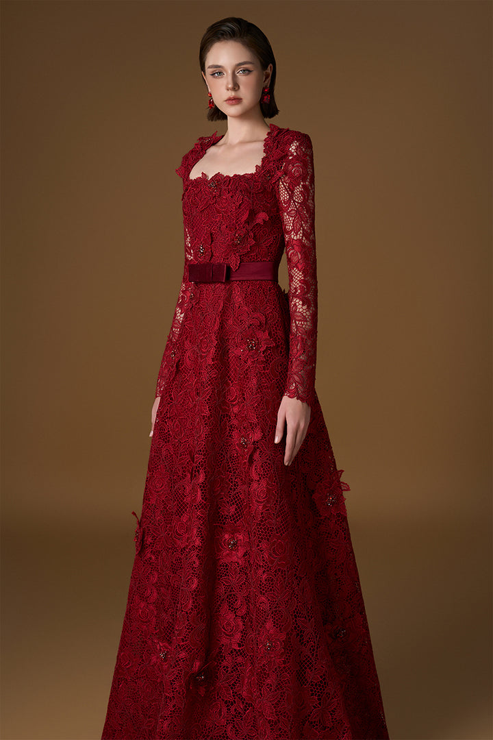 Trapeze Neck A-Line Dress with Long Sleeves