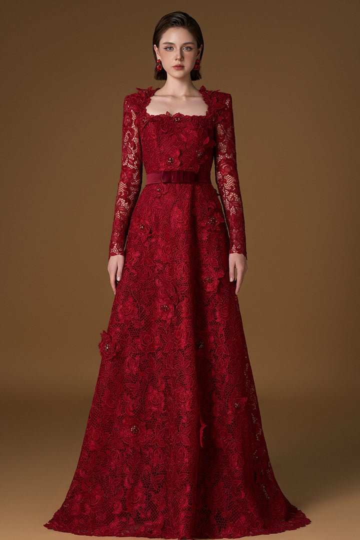 Trapeze Neck A-Line Dress with Long Sleeves