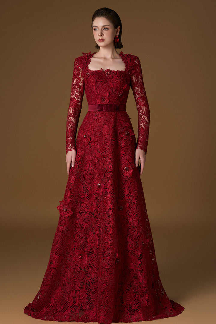 Trapeze Neck A-Line Dress with Long Sleeves