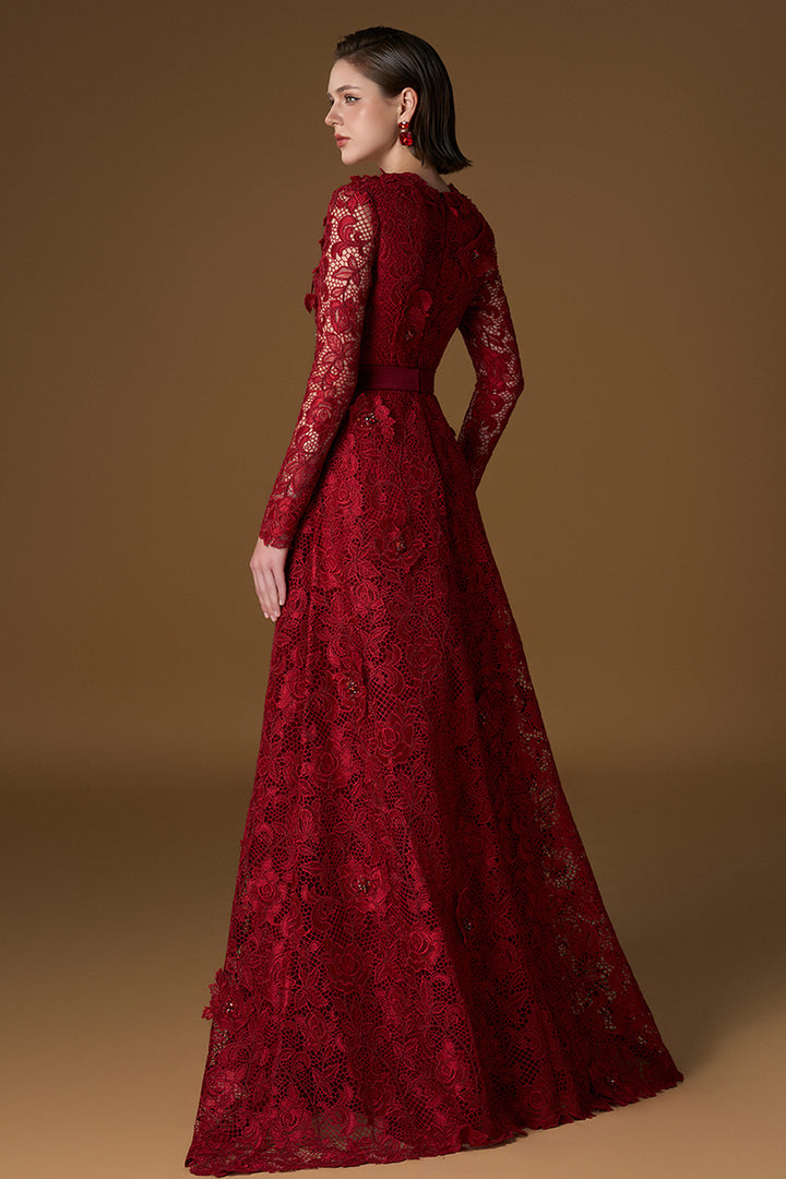 Trapeze Neck A-Line Dress with Long Sleeves